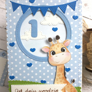 Kartka na roczek z uroczą żyrafką