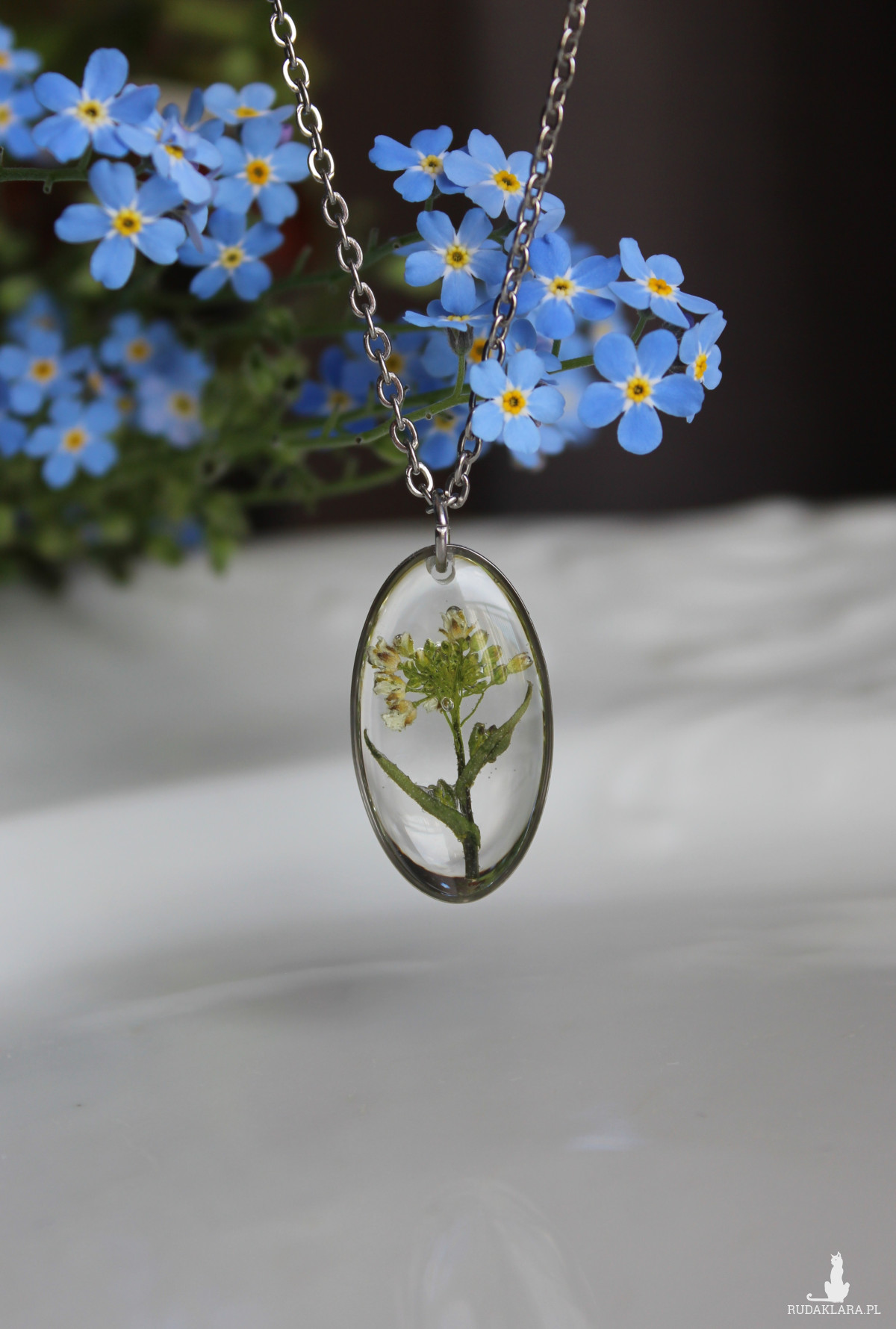 Srebrna jajowata zawieszka srebrny wisiorek kwiat naszyjnik żywica z żywicy kwiaty z kwiatami drzewko drzewo szczęścia kwiaty