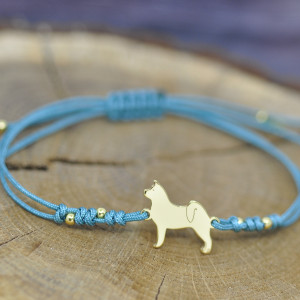 Akita amerykańska - bransoletka z psem, srebro pozłacane 925