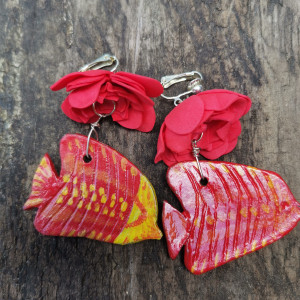 Klipsy etno boho wiszące ryby