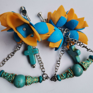 Klipsy etno boho wiszące kwiaty