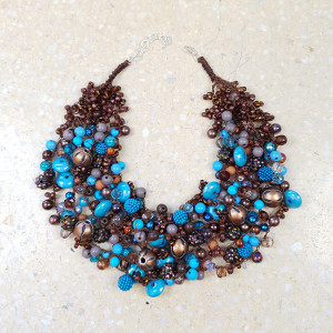 5956 brązowy, niebieski naszyjnik, kolia