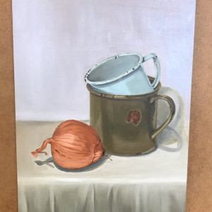 Kubki i cebula - obraz olejny