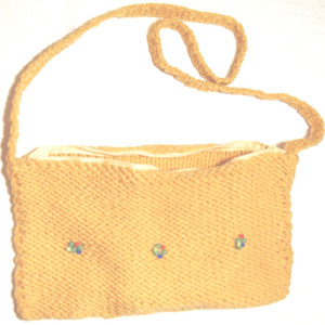 musztardowa torba na ramię, etno worek na ramię, boho torba, etno torba z włóczki, lekka torebka boho