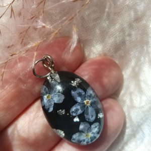 Srebrna zawieszka srebrny wisiorek kwiat naszyjnik żywica z żywicy niezapominajka kwiaty z kwiatami naturalne żywe kwiaty niebieskie niezapominajki
