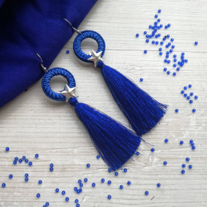 KOLCZYKI ROUND STAR Z GWIAZDKĄ I CHWOSTEM W KOLORZE KOBALTOWYM