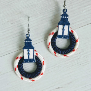 Duże okrągłe kolczyki w stylu marynarskim Round Sailor z latarnią okrętową