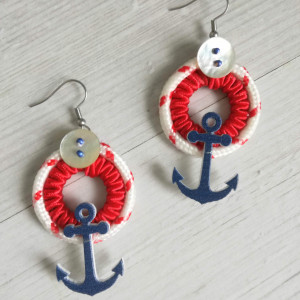 Duże okrągłe kolczyki w stylu marynarskim Round Sailor z kotwicą