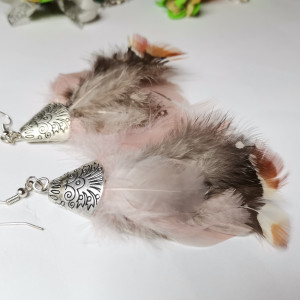 Kolczyki pióra lekkie pudrowe