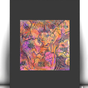 łąka rysunek A4, kwiaty obrazek 21x30, rysunek z kwiatami, obrazek z łąką, kwiaty grafika na ścianę, mały rysunek w ciepłych kolorach