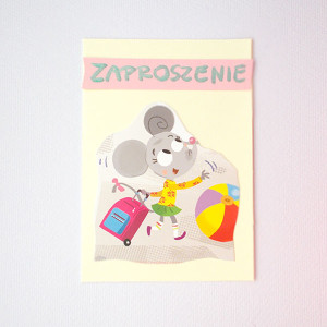 zaproszenie dla dziecka, bajkowe zaproszenia, śmieszne zaproszenie, zwierzęta zaproszenie, zaproszenie dla dziewczynki, zaproszenie z myszką, myszka zaproszenie