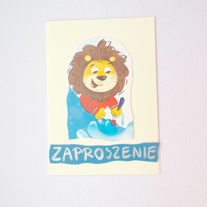 zaproszenie dla dziecka, bajkowe zaproszenia, śmieszne zaproszenie, zwierzęta zaproszenie, lew zaproszenie, zaproszenie z lwem