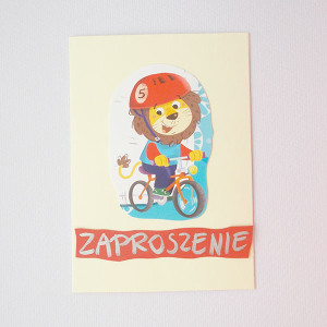 kolorowe zaproszenie dla dziecka, bajkowe zaproszenie, śmieszne zaproszenie, zwierzęta zaproszenie, sportowe zaproszenie, lew zaproszenie, rower zaproszenie