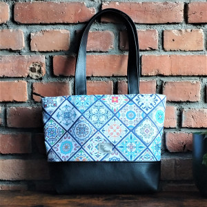 Torebka damska tote bag z zamkiem wzór azulejos portugalskie kafelki