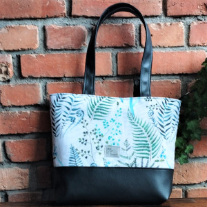 Torebka damska tote bag z zamkiem wzór botaniczny paprocie