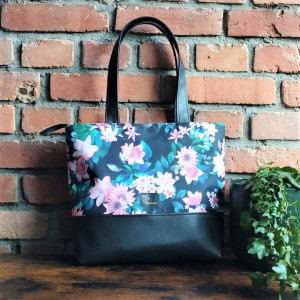 Torebka damska tote bag z zamkiem wzór botaniczny różowe kwiaty