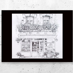 nowy plakat z domem, mały plakat z uliczką, czarno biały plakat A4, miasteczko plakat 21x30, fajne plakaty do domu, architektura plakat na ścianę, plakat z oknami, okna plakat