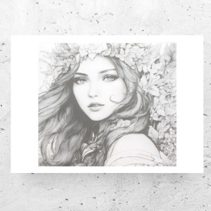 dziewczyna plakat A4, biało czarny plakat z dziewczyną, kobieta plakat 21x30, szary plakat do domu, ładne plakaty na ścianę, plakat do sypialni, plakat z kobietą, boho plakaty