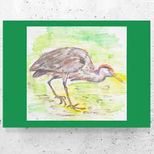 retro plakat A4, ptaszek obrazek A4, zwierzęta plakat vintage, mały plakat z żurawiem, żuraw obraz 21x30, vintage obrazek z ptaszkiem, ptaszki obrazek do domu