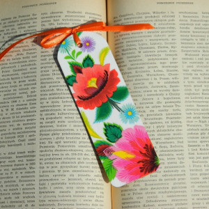 Zakładka książkowa folk ludowe kwiaty, w stylu vintage, prezent urodzinowy dla dziewczyny lubiącej czytać, dla bibliofila, akcesoria do książki