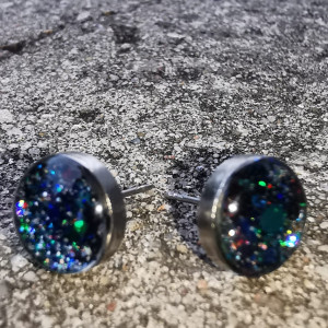 Zielone kolczyki brokatowe kolczyki stalowe kwiaty