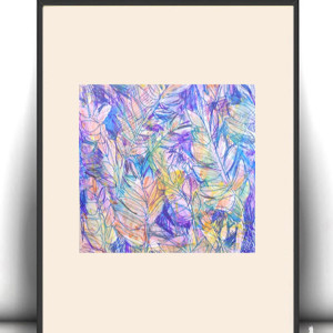 liście obrazek A4, pastelowy obrazek 21x30, mały rysunek do domu, boho dekoracja, rysunek do przedpokoju