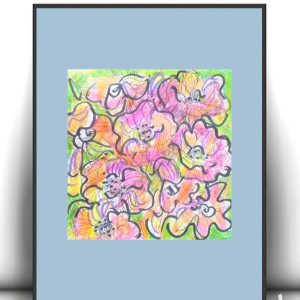 łąka rysunek A4, kwiaty obrazek, ogród obrazek A4, kolorowy rysunek z kwiatkami, mały rysunek do domu