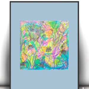 łąka obrazek A4, mały rysunek do sypialni, boho dekoracja do domu, rośliny grafika na ścianę, ogród obrazek A4