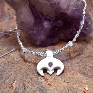 Choker Lunula słowiańska porcelana biało - srebrna Księżyc ~ Slavic Porcelain ~ mikro makrama