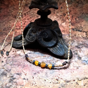 PEŁNIA Agat Słoneczny Granat choker pleciony~ delfina dolls mikro makrama