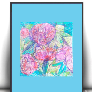 ogród obrazek A4, boho dekoracja do domu, przyroda obrazek A4, kwiatki  obrazek 21x30, mały rysunek do przedpokoju, łąka obrazek A4,  mały obrazek z kwiatkami