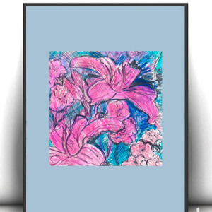 łąka obrazek A4, mały rysunek do sypialni, boho dekoracja do domu, rośliny grafika na ścianę, ogród obrazek A4, kwiatki obrazek, kwiaty obrazek A4