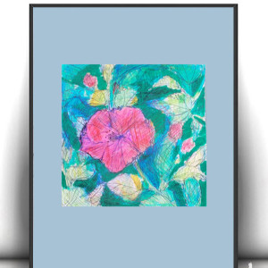 łąka obrazek A4, mały rysunek do sypialni, boho dekoracja do domu, rośliny grafika na ścianę, ogród obrazek A4, kwiatki obrazek, kwiaty obrazek A4, obrazek z kwiatkiem