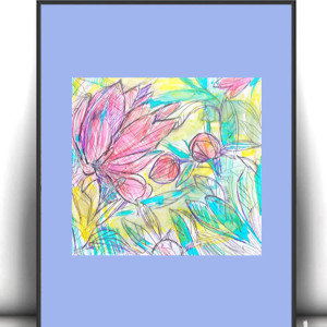 łąka obrazek A4, mały rysunek do sypialni, boho dekoracja do domu, rośliny grafika na ścianę, ogród obrazek A4, kwiatki obrazek, kwiaty obrazek A4, obrazek z kwiatkiem