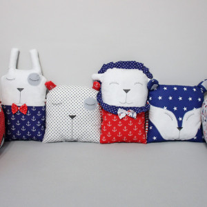 Ochraniacz modułowy do łóżeczka dziecięcego "Marine" czerwono-granatowy