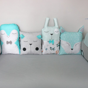 Ochraniacz modułowy do łóżeczka dziecięcego mięta-biel-szarość