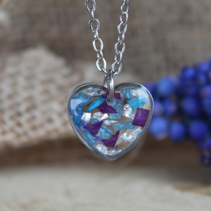 Srebrna zawieszka srebrny wisiorek kwiat naszyjnik żywica z żywicy kwiaty z kwiatami serce serduszko storczyk niebieski