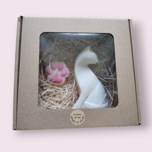 Zestaw prezentowy dla kociarza - świeca kot i kocia łapka