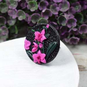 Duży, regulowany pierścionek "orchidee"