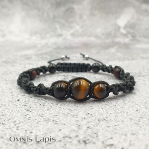 Bransoletka makrama - tygrysie oko i drewno