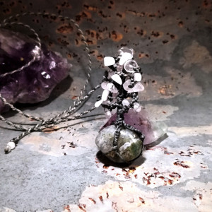 DRZEWO ŻYCIA Yggdrasill/ drzewko szczęścia ~ agat mszysty kryształ górski mikro makrama delfina dolls