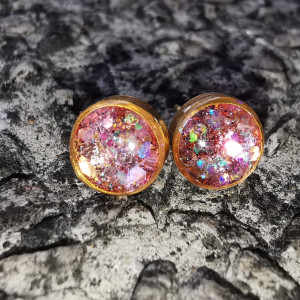 Różowe sztyfty różowe kolczyki brokatowe kolczyki