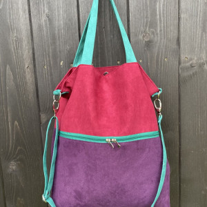 Duża torba z kieszenią na zamek - burgund, fiolet, jadeit
