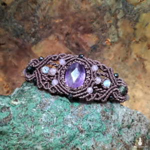 ACRUX Ametyst Czaroit Kamień księżycowy Bransoleta mankietowa pleciona ~ delfina dolls mikro makrama