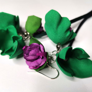 Kolczyki kwiaty pióra dlugie