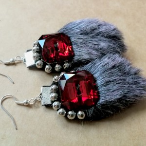 kolczyki etno duże futro szkiełka