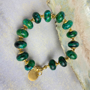 Pozłacana bransoletka w odcieniach ciemnej zieleni c1065