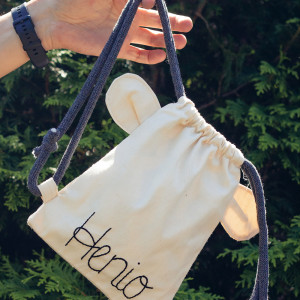 Bawełniany mini plecak miś z imieniem Henio