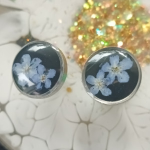 Kolczyki niezapominajki, kolczyki z niezapominajką, sztyfty stalowe
