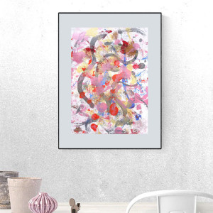 nowoczesna grafika 30x40, kolorowa abstrakcja malowana ręcznie, abstrakcyjny rysunek A3, boho grafika do domu, oryginalny obraz  do loftu